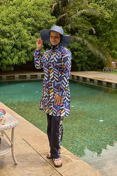 Starinci Mayo Full Covered Hijab Swimsuit Navy Blue Pare Pattern Dark Blue