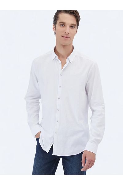 Kip Casual White Cotton Blended Plain Regular Fit Shirt