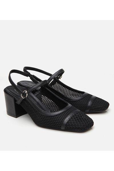 Hotiç Women's Black Mesh Open Back Heeled Shoes