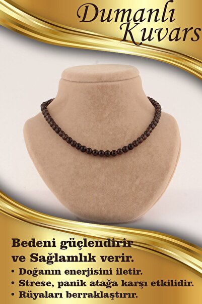 OSMANLI DEĞERLİ TAŞ Sertifikalı Dumanlı Kuvars 6mm Kolye(DÜĞÜMSÜZ)