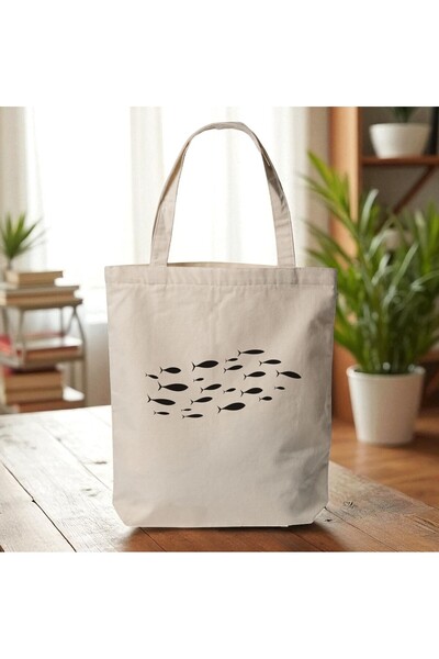 riyaz سمكة - حقيبة قماش بتصميم خاص، حقيبة كتف و يد، 35x40 سم