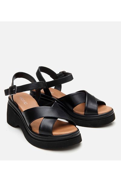 Hotiç Women's Leather Black Wedge Heeled Sandals