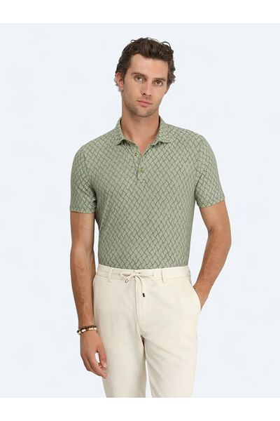 Kip Tricou din amestec de bumbac cu gât polo jacquard kaki