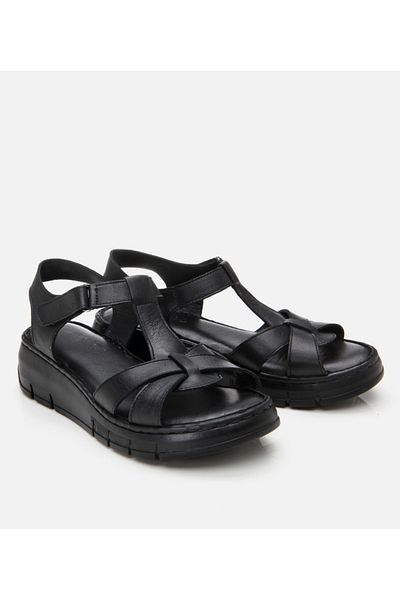 Hotiç Women's Leather Black Adjustable Comfort Sandals
