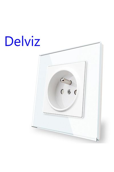 Choice White Delviz French standard Outlet,Tempered Crystal Glass Panel,Household AC interface 110-250V Por