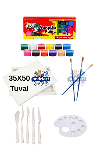 andelart 35x50 Tuval, 12'li Akrilik Boya, Fırça, Palet, Spatula Resim Başlang...