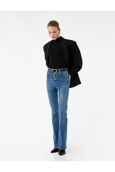 Koton Cotton High Waist Slim Fit Spanish Leg Jean Pants