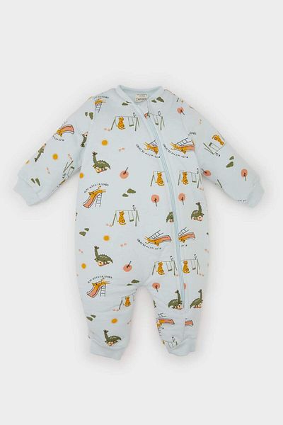 DeFacto Baby Boy Newborn Dinosaur Printed Zip-Up 2.5 Tog Fiber Combed Long Sleeve Jumpsuit D5339A524Wn