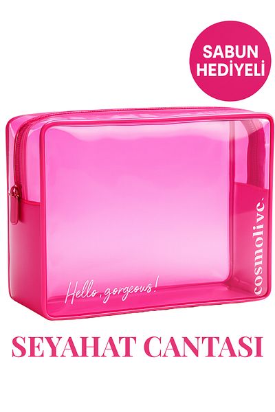 Cosmolive Pvc Pink_Large Transparent Travel Skin Care & Cosmetic Organizing Bag