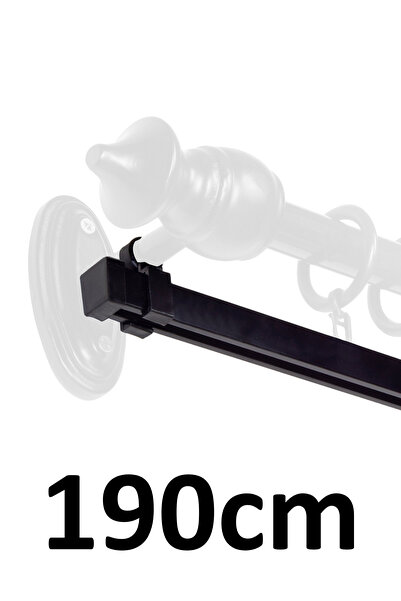 İzen Rustik Perde Askısı İçin 190cm Siyah Alüminyum Ray (19mm) Tekli Korniş P...