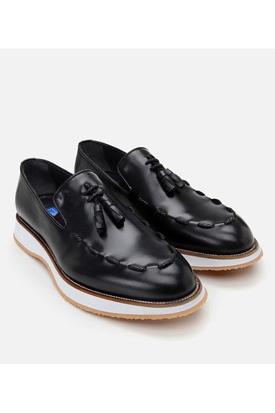 Hotiç Men's Leather Black Tassel Detailed Classic Loafer