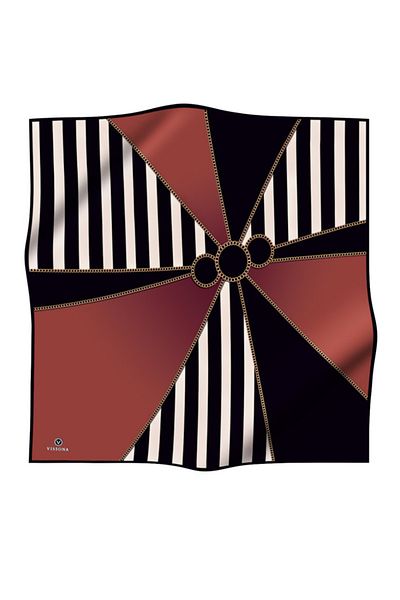 Vissona 100% twill de mătase cu model de linie de lanț maro - culoare neagră 90x90 eșarfă formă de plantare: cusut manual