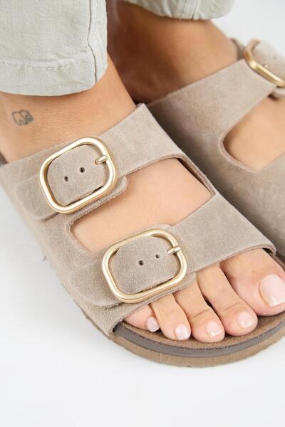 Manijero Γυναικεία Jazmin - Γνήσιο δέρμα, Παντόφλες Mink με διπλή πόρπη