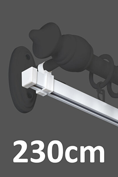 İzen Rustik Perde Askısı İçin 230cm Beyaz Alüminyum Ray (19mm) Tekli Korniş P...