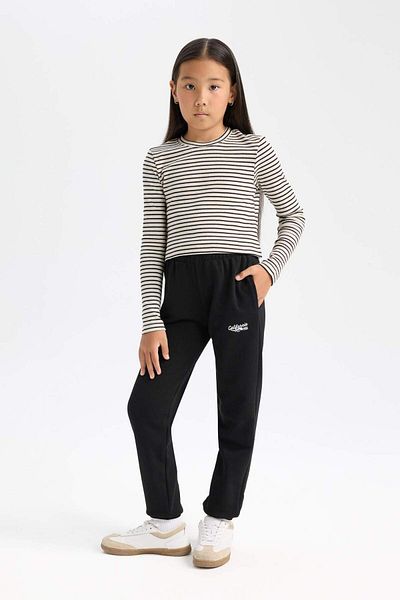 DeFacto Tricou cu mânecă lungă pentru fetiță, cu guler polo, cu dungi D3368A824AU