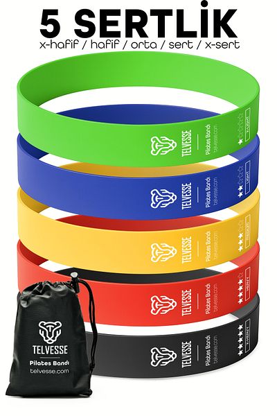 Telvesse 5 Different Pilates Resistance Band with Bag Latex Aerobic Exercise Squat Rubber Loop Band Closed End Mixed