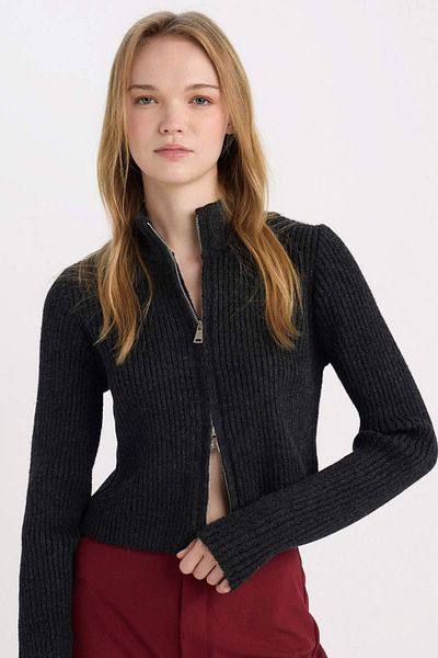 DeFacto Slim Fit Slim-Fit Strickjacke mit halbem Rollkragen A5607AX24WN