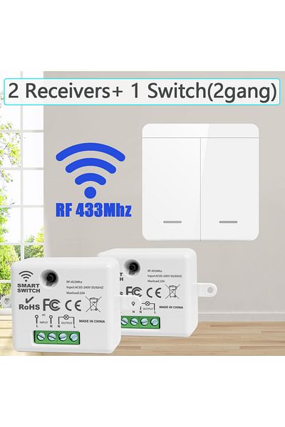 GGBEE 2 جهاز استقبال 1 مفتاح إضاءة لاسلكي جداري مفتاح تحكم عن بعد RF 433 ميجا هرتز 1/2/3 عصابة قاطع ذكي