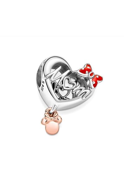 POSEİDONS JEWELLERY Disney Minnie Mouse Mom Ve Love Yazılı s925 Anne Kalbi Charm