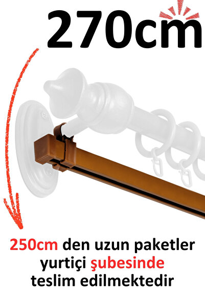 İzen Rustik Askısı İçin 270cm Açık Kahve (Meşe) Alüminyum Ray (19mm) Tekli Ko...