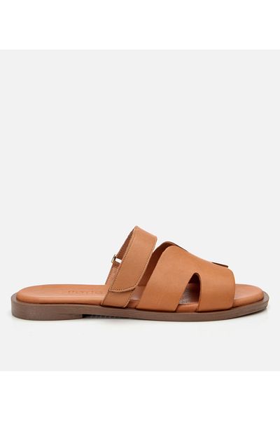 Hotiç Women's Leather Tan Adjustable Flat Slippers