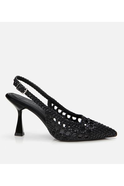 Hotiç Stiletto cu spate deschis tricotat negru pentru femei