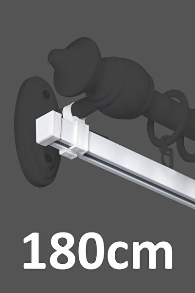 İzen Rustik Perde Askısı İçin 180cm Beyaz Alüminyum Ray (19mm) Tekli Korniş P...