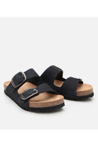 Hotiç Papuci de damă din piele nubuck neagră cu centură