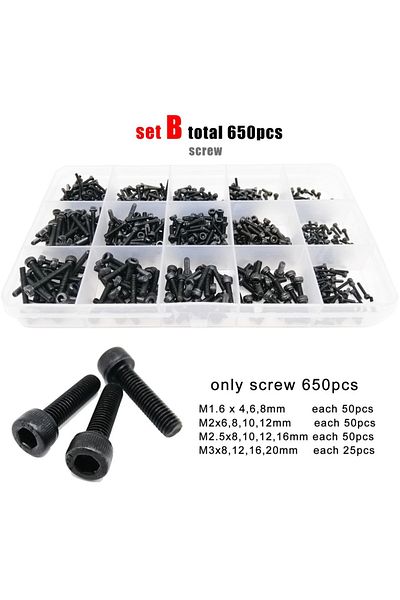 Choice set B 650pcs 400/2100pc M1.6 M2 M2.5 M3 M4 M5 Black Grade 12.9 Steel Hexagon Hex Socket Cap Head Scr