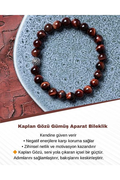 Saff Doğal Taş Certified Tiger Eye Silver Apparatus Bracelet