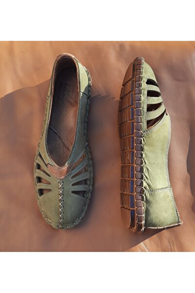 KAPAR Içi Dışı Hakiki Deri Haki Renk Ortopedik Çarık Babet