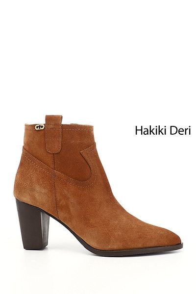 GÖNDERİ(R) حذاء نسائي/بنات من جلد الغزال البني بسحاب ومقدمة مدببة من الجلد الطبيعي