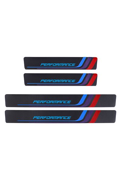 Choice ملصقات عتبة باب السيارة من ألياف الكربون باللون الأزرق، 4 قطع، لسيارات BMW Performance M 1 2 3 4 5 6 7 Series X