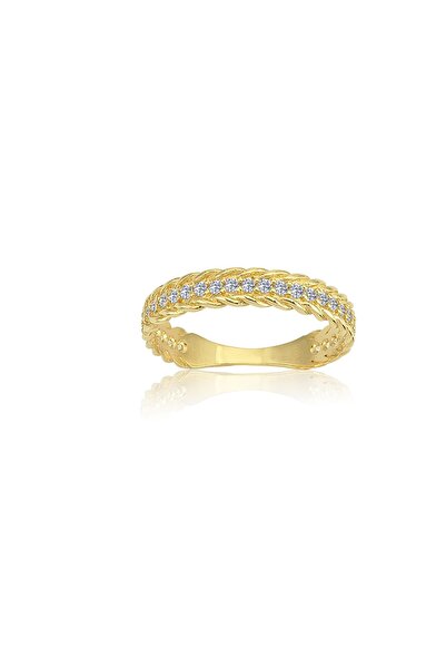 FasekGold Gümüş Yüzük - Taşlı Örgü Zirkon Taşlı 925 Ayar Gümüş Yüzük