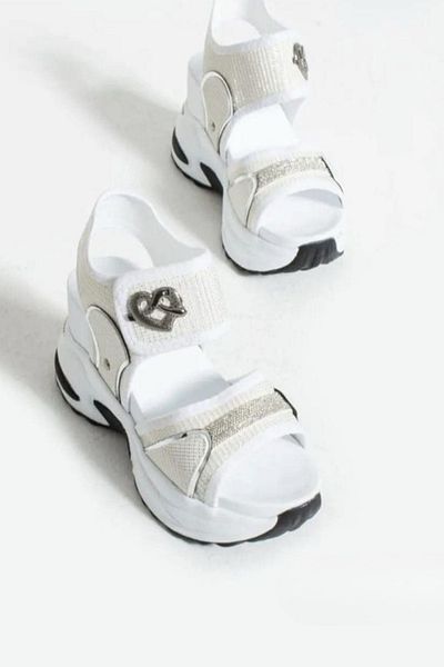 NUA Pearlshine White Stone Velcro 10 cm High Heel Summer Sandals
