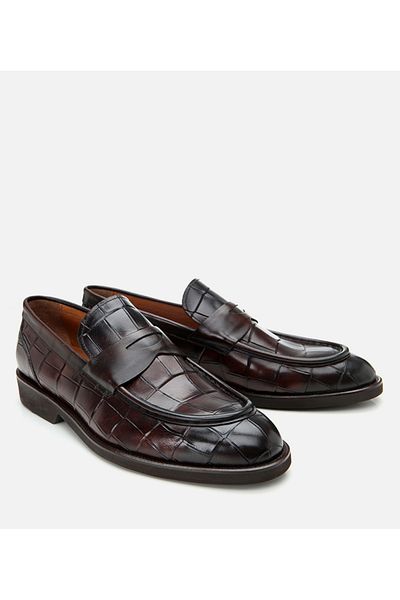 Hotiç Loafer pentru bărbați din piele naturală maro cu model de crocodil
