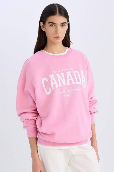 DeFacto Oversize Wide Fit Crew Neck Printed Thick Sweatshirt D9805Ax24Wn