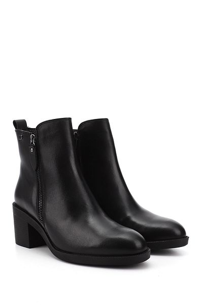GÖNDERİ(R) Women/Girls Black Zippered Thick Heeled Genuine Leather Boots