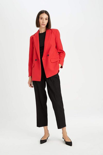 DeFacto Pantaloni negri cu talie înaltă, crocodil, cu buzunare, picior scurt D9385ax24au