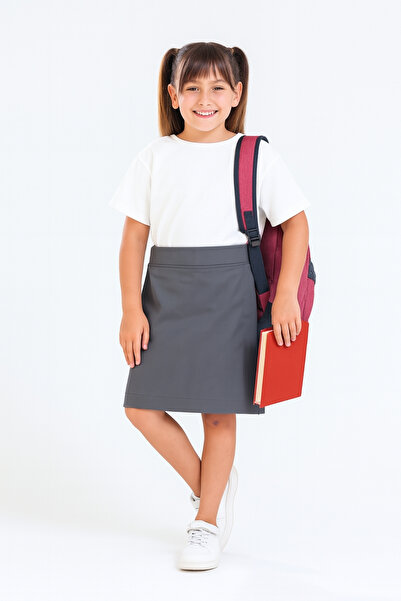 GİYİCEM TEKSTİL Kız Çocuk Beli İpli Okul Kaşkorse Şort Etek Gri G2025-1