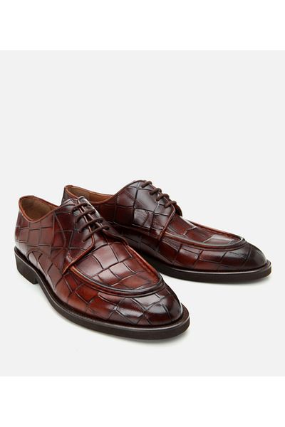 Hotiç Pantofi clasici pentru bărbați din piele naturală, cafeniu, cu model de crocodil