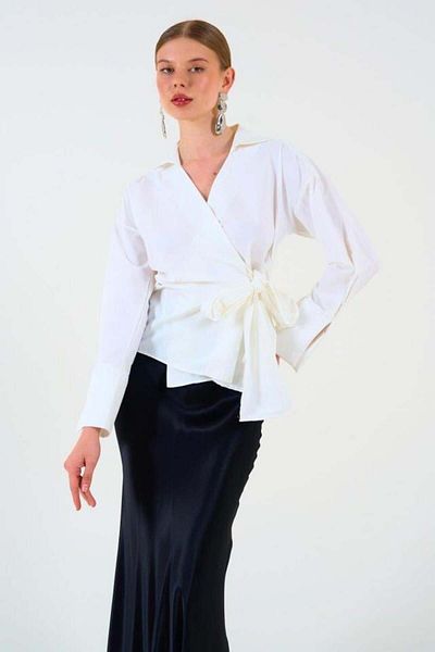 modamtn Plain Side Tie Shirt - Ecru
