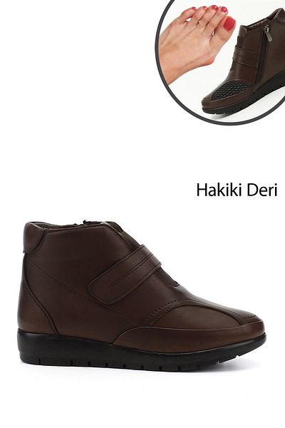 GÖNDERİ(R) Γυναικείες/Κορίτσια Καφέ Μπότες από Γνήσιο Δερμάτινο Ειδικό για Προεξοχή Κόκκαλου με φερμουάρ