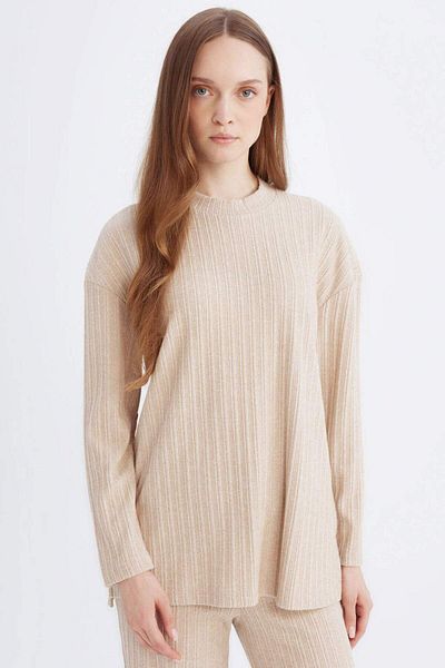 DeFacto Relax Fit Decolteu moale cu blană din interior Camisole cu fante Tunica cu mânecă lungă D7436AX24WN