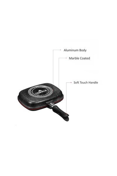 SONEX 36cm Die Cast Aluminum Non-stick Double Grill Pan, Black Marble
