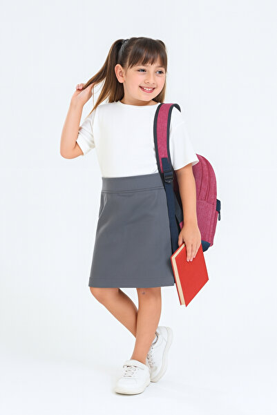 GİYİCEM TEKSTİL Kız Çocuk Beli İpli Okul Kaşkorse Şort Etek Gri G2025-1