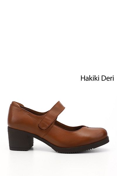 GÖNDERİ(R) Women's Tan Antique Medium Thick Heeled Genuine Leather Shoes