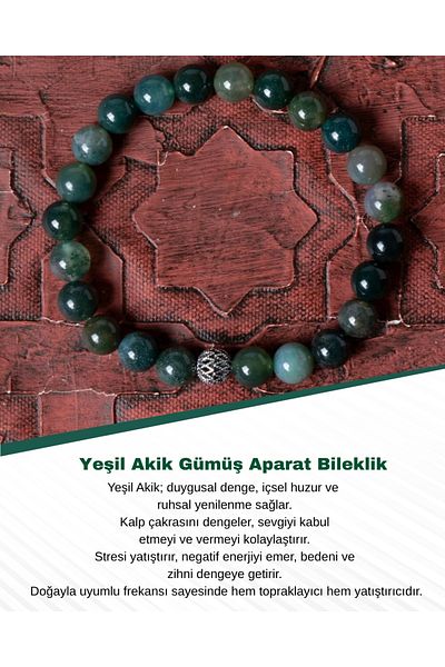 Saff Doğal Taş Certified Agate Silver Apparatus Bracelet