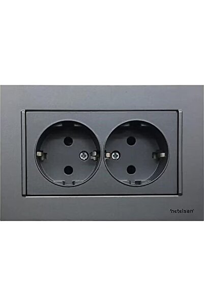 Netelsan BYOBU İKİLİ TOPRAKLI PRİZ ( ÇERÇEVELİ ) FÜME