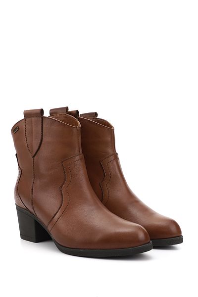 GÖNDERİ(R) Women / Girls Tan Antique Thick Heeled Genuine Leather Cowboy Boots